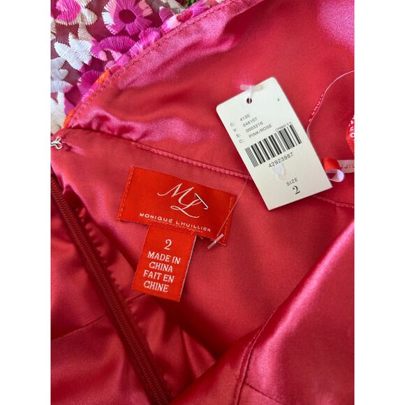 NWT Monique Lhuillier Riona size 2 Floral Embroidered Cocktail Dress Pink Rose - Picture 10 of 10